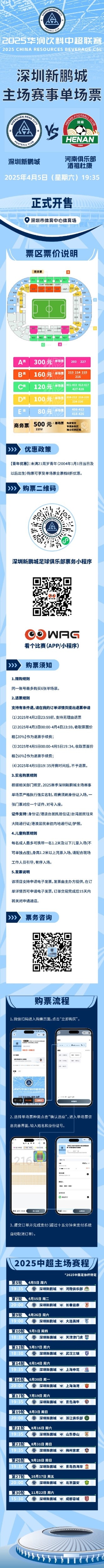 4月5日深圳新鵬城vs河南隊單場(chǎng)票于今晚20:00準時(shí)開(kāi)售